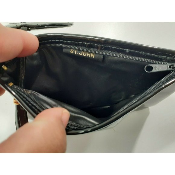 St. John Makeup Wristlet Size 7x5 w/Mirror Black Patent Leather - Picture 4 of 8